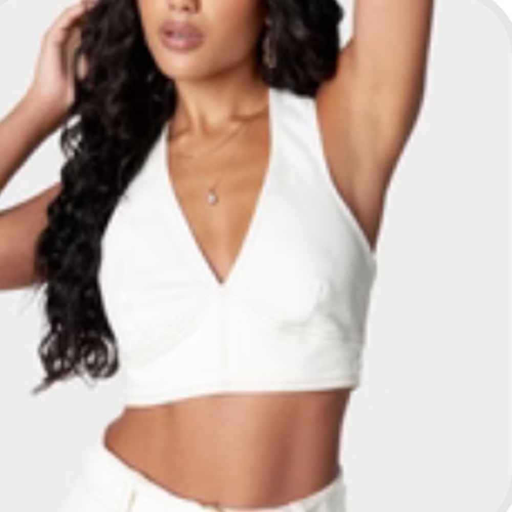 Never worn Bebe white denim crop top!
